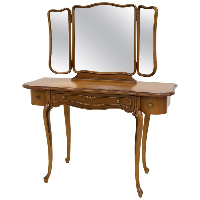 Vanity MakeUp Table Set with Mirror by Jofi Mobel, circa 1950s For
