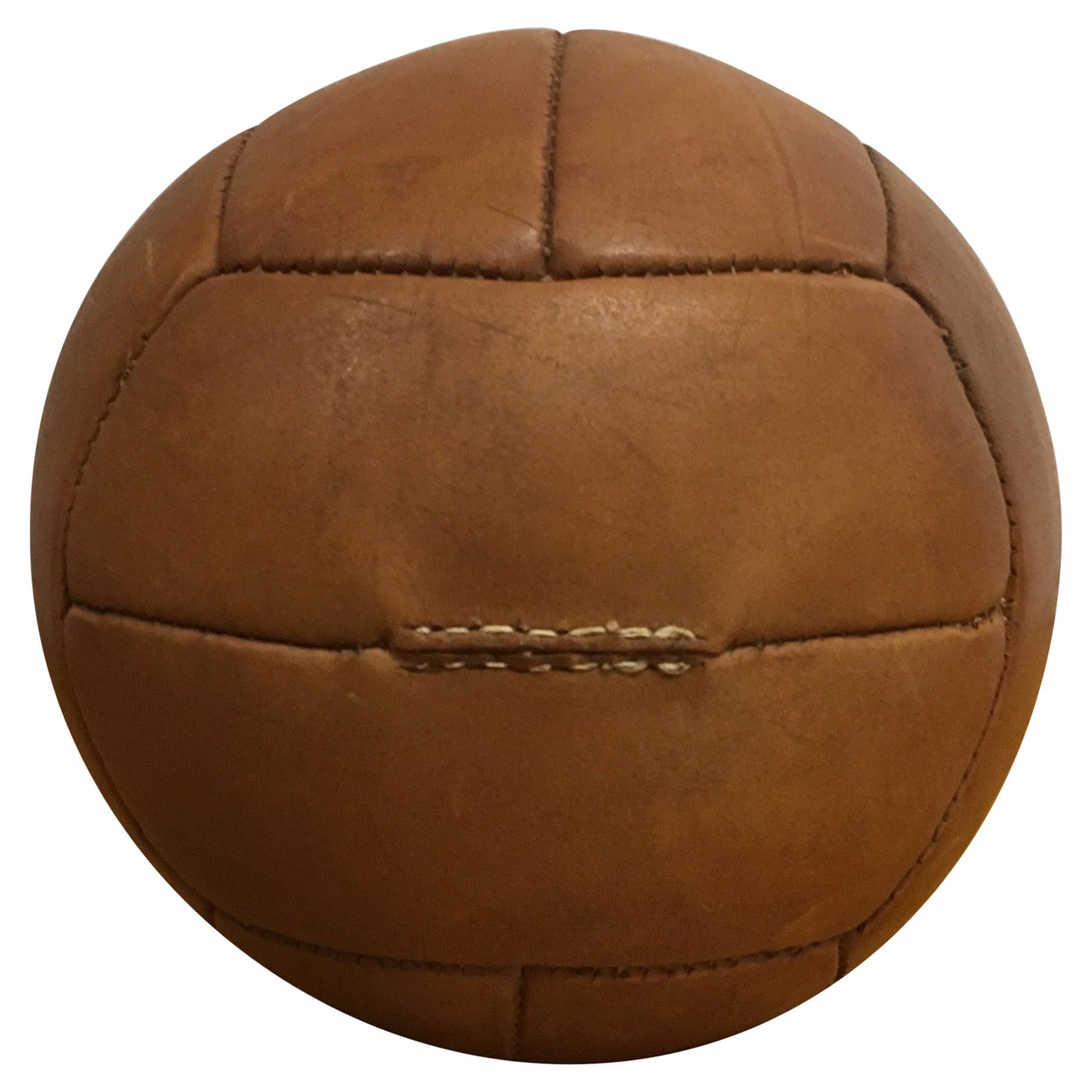 Vintage Brown Leather Medicine Ball, 2kg, 1930s
