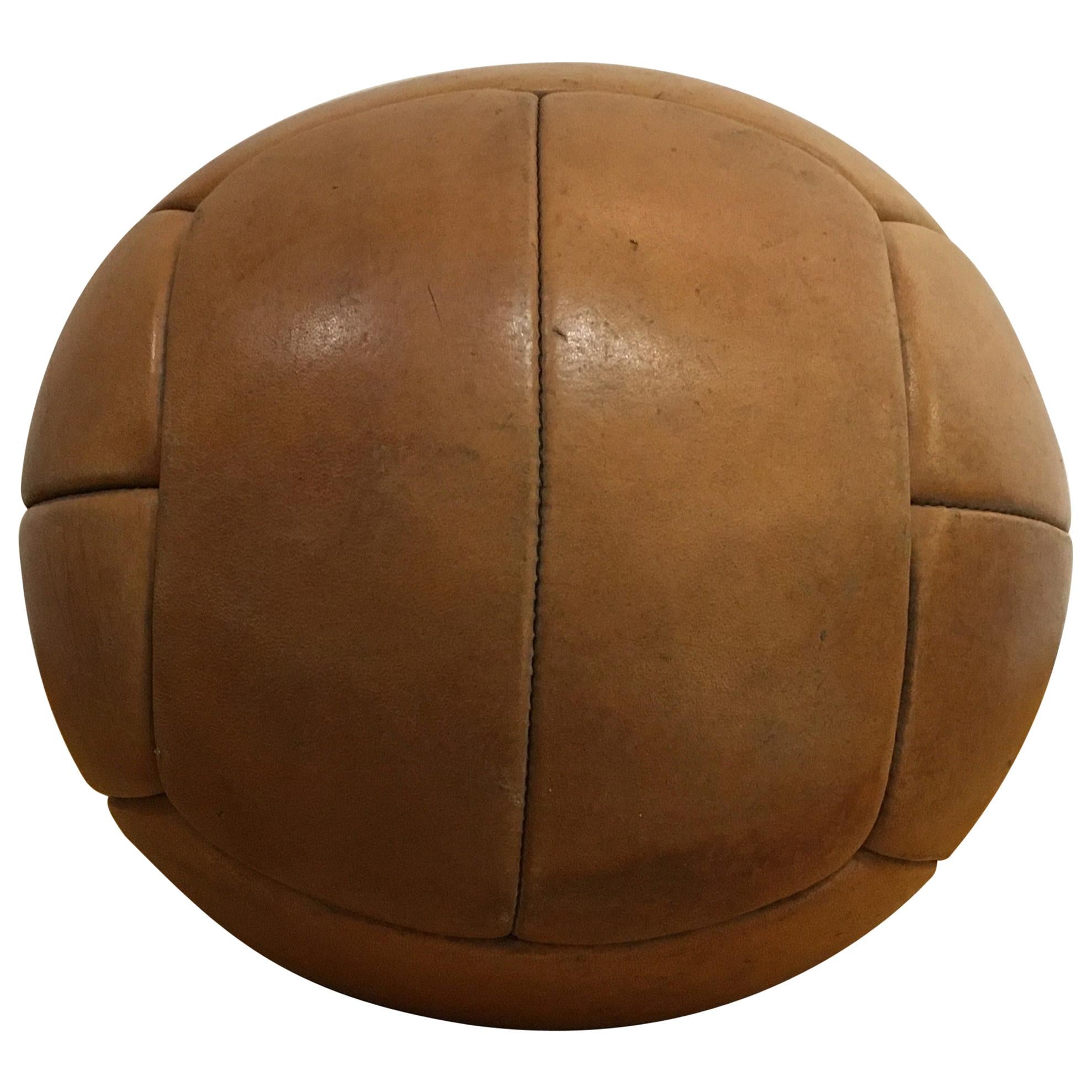 Vintage Brown Leather Medicine Ball, 3kg, 1930s