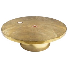 Etched Circular Brass Coffee Table Inlay 2 Agates by VDL, circa 1980