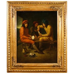 19th Century Antique Oil on Canvas Dutch Interior Scene Painting, 1850