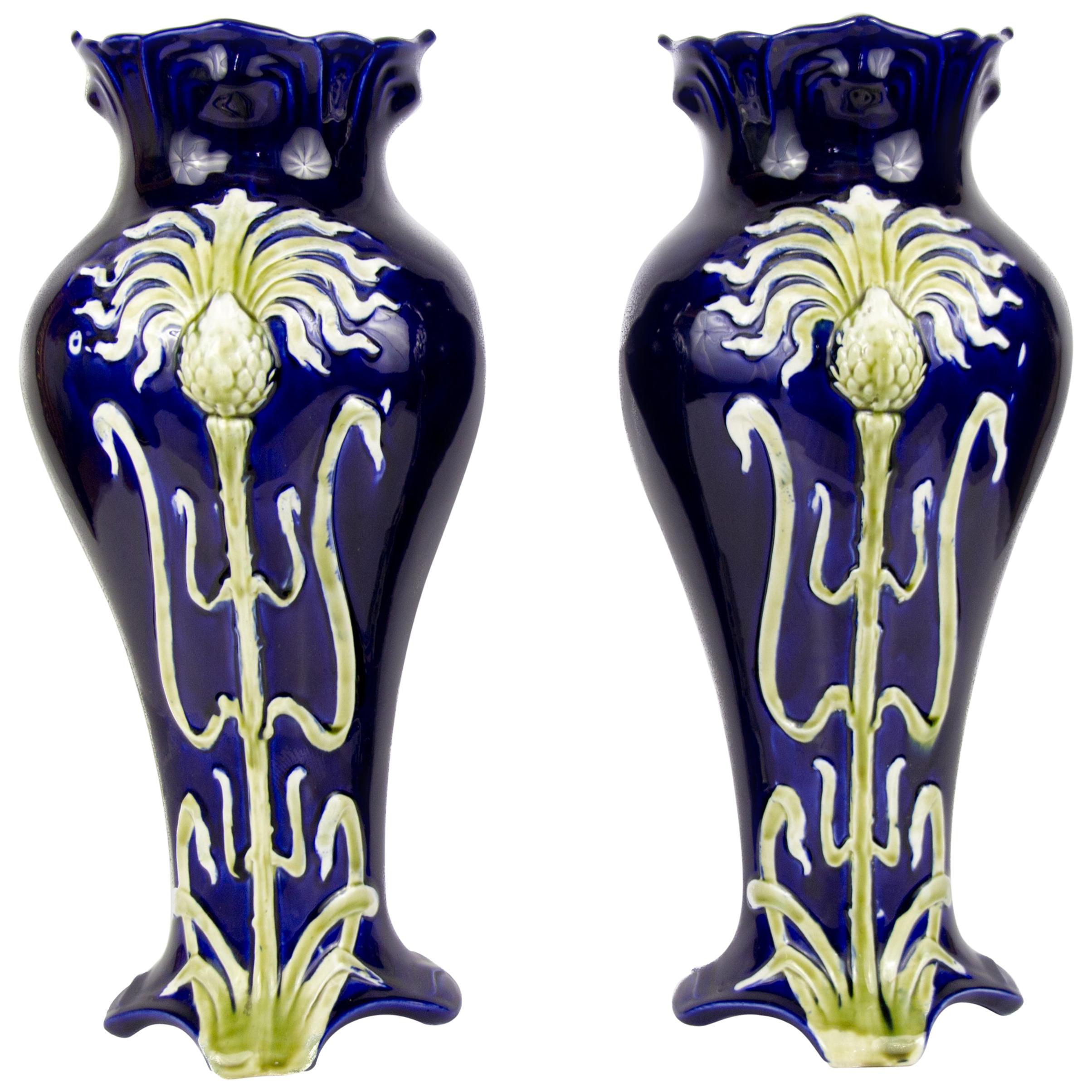 Pair of Early 20th Century French Art Nouveau Vases by J. Bernard De Bruyne