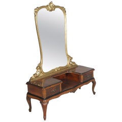 1920s Vintage Vanity Baroque Venetian, Dressing Table, Hand Carved Walnut & Burl