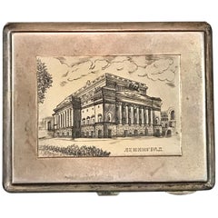 Soviet Sterling & Niello Enamel St. Petersburg Architectural View Box, 1960