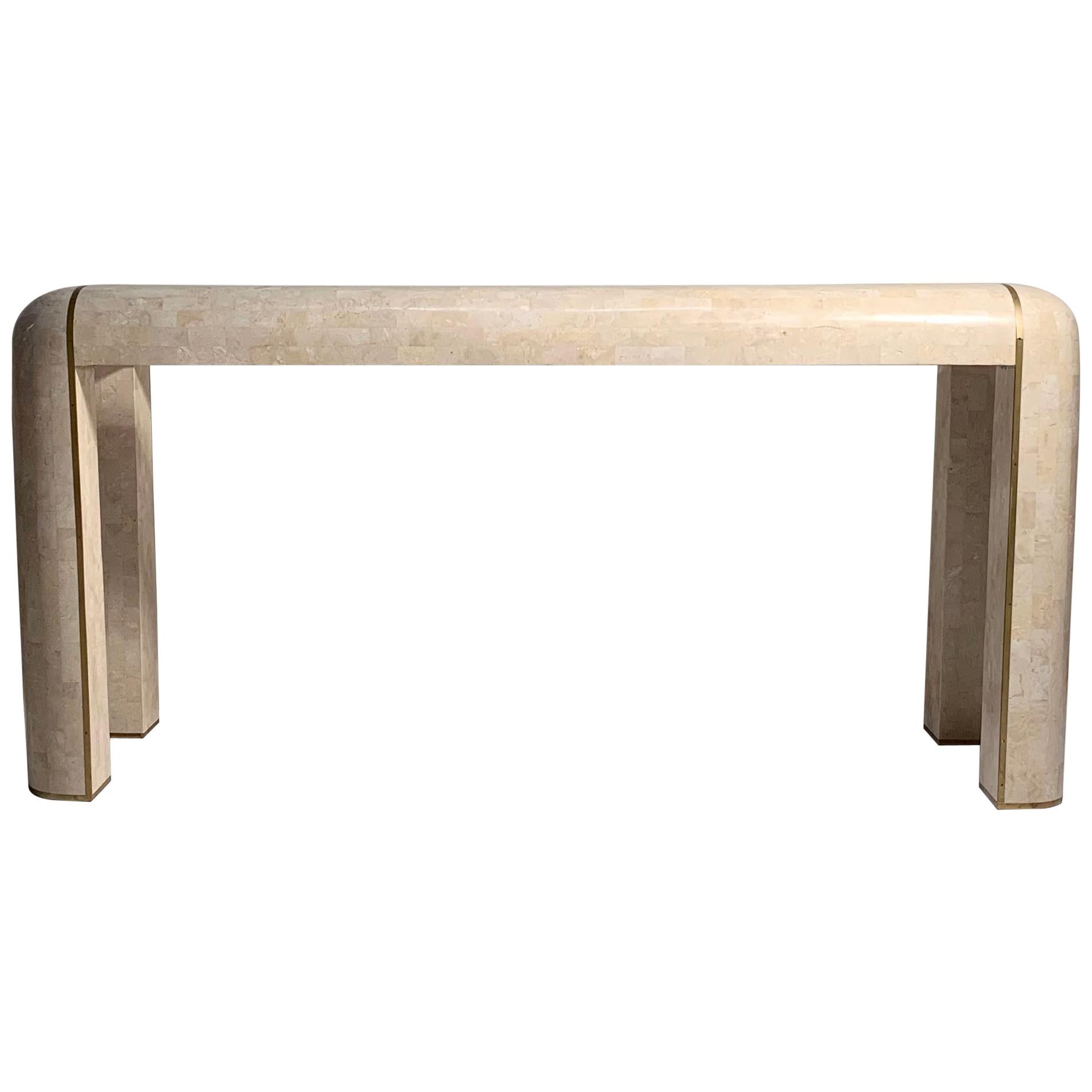 Maitland-Smith Console Tessellated Fossil Mosaic Stone Marble Console Table
