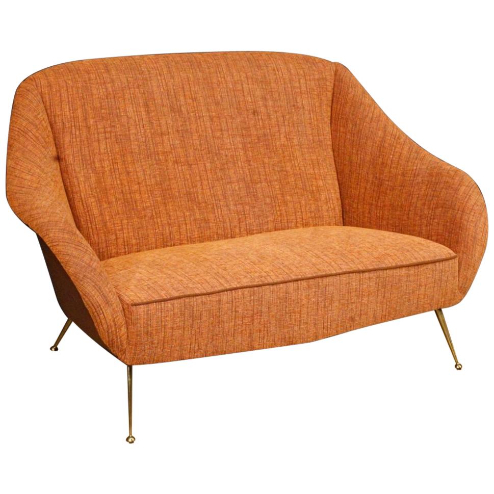 20th Century Carlo De Carli Orange Fabric Italian Design Sofa, 1950