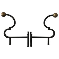 Hand Forged Large Black Iron and Brass Andirons