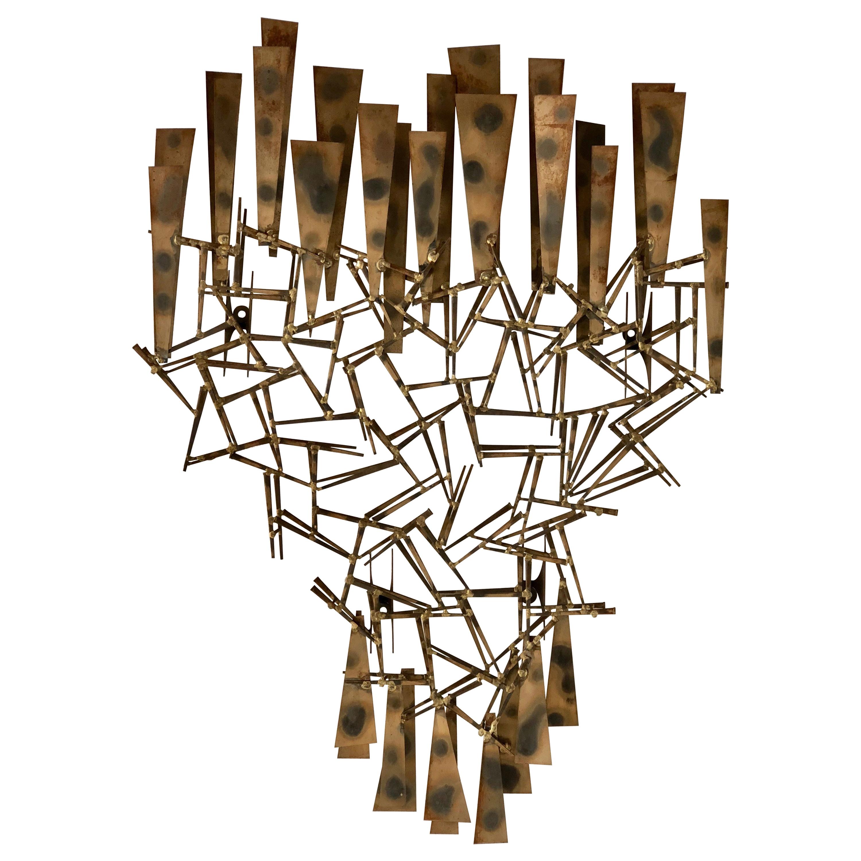 Marc Weinstein Brutalist Midcentury Torch Cut Nailhead Wall Sculpture