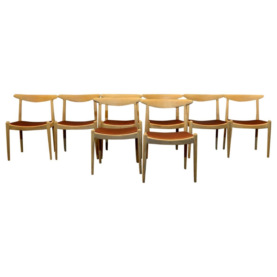 Set of 8 W1 Oak and Leather Chairs by Hans J. Wegner, 1950s, C.M. Madsens DK For Sale