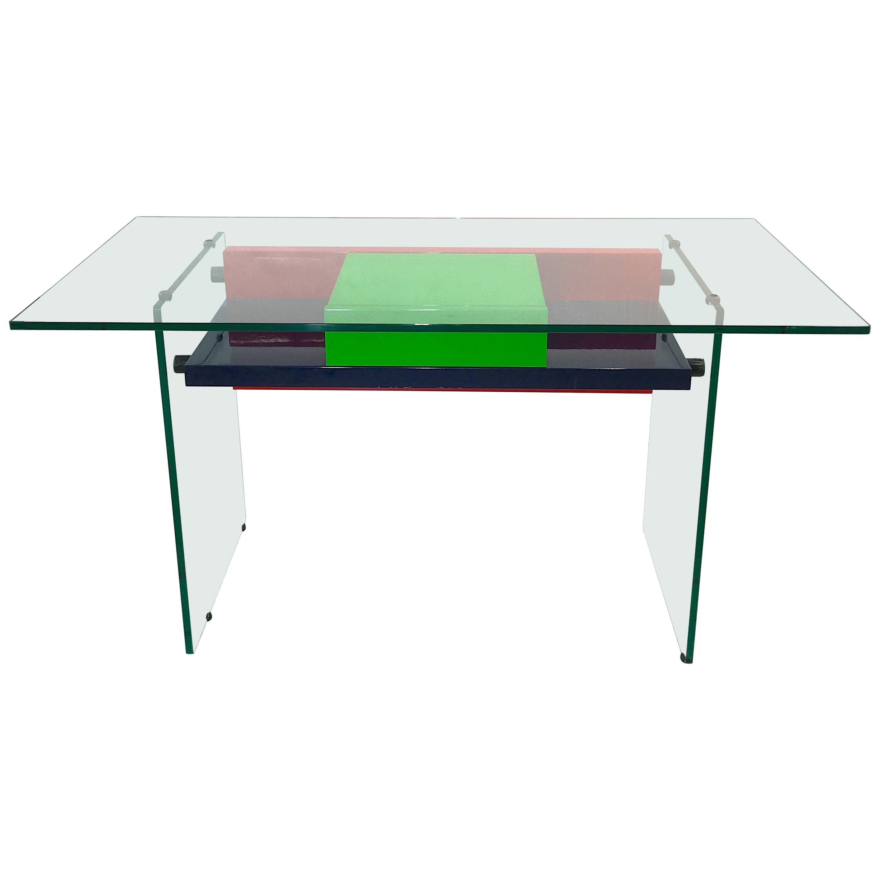 Architectural Glass and Lacquer Desk, France, 1970s