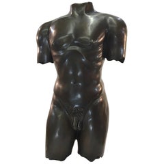 Life-Size Patinated Bronze Male Nude Torso Sculpture