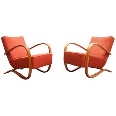 Paire de fauteuils rouges Jindrich Halabala Modèle H269 pour Spojené UP Zàvody