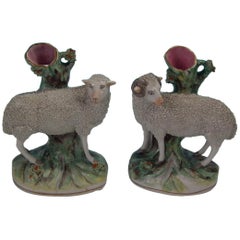 Large Pair of Staffordshire Sheep Spill Vases