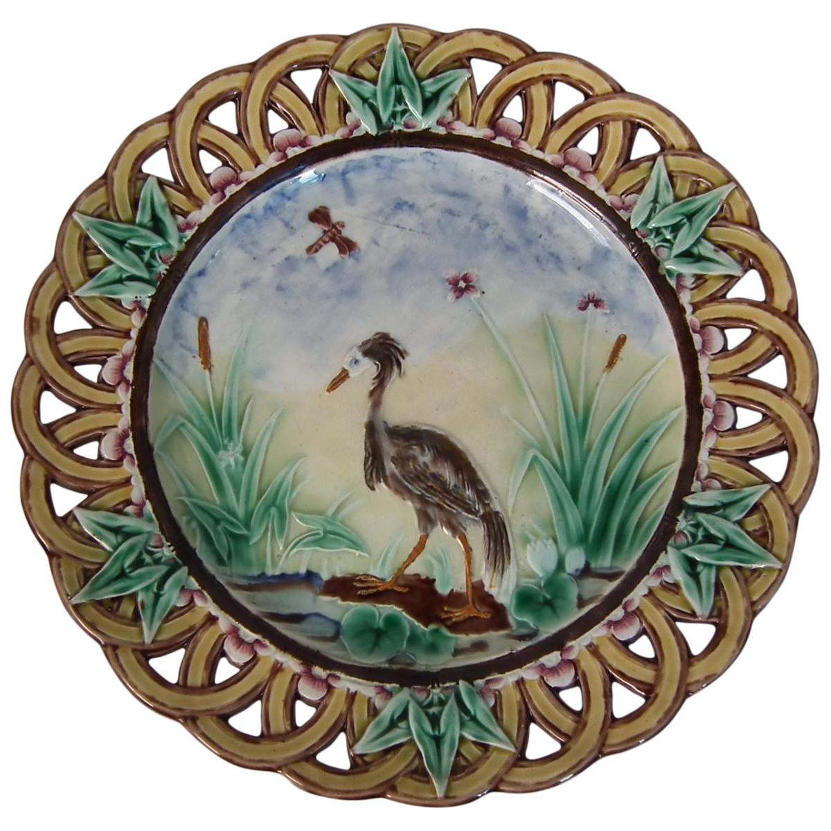 Wedgwood Majolica Heron Plate with Pierced Rim
