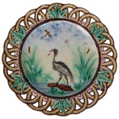 Wedgwood Majolica Heron Plate with Pierced Rim