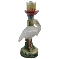 French Majolica Stork Candlestick