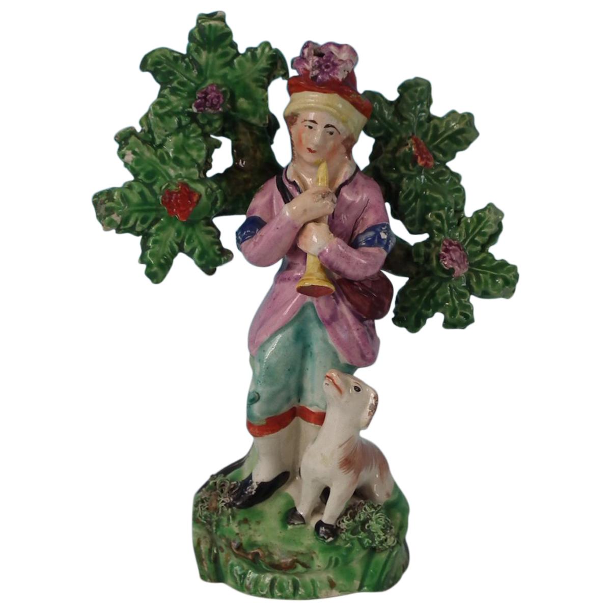 Staffordshire Pearlware Piper with Dog Bocage Figure