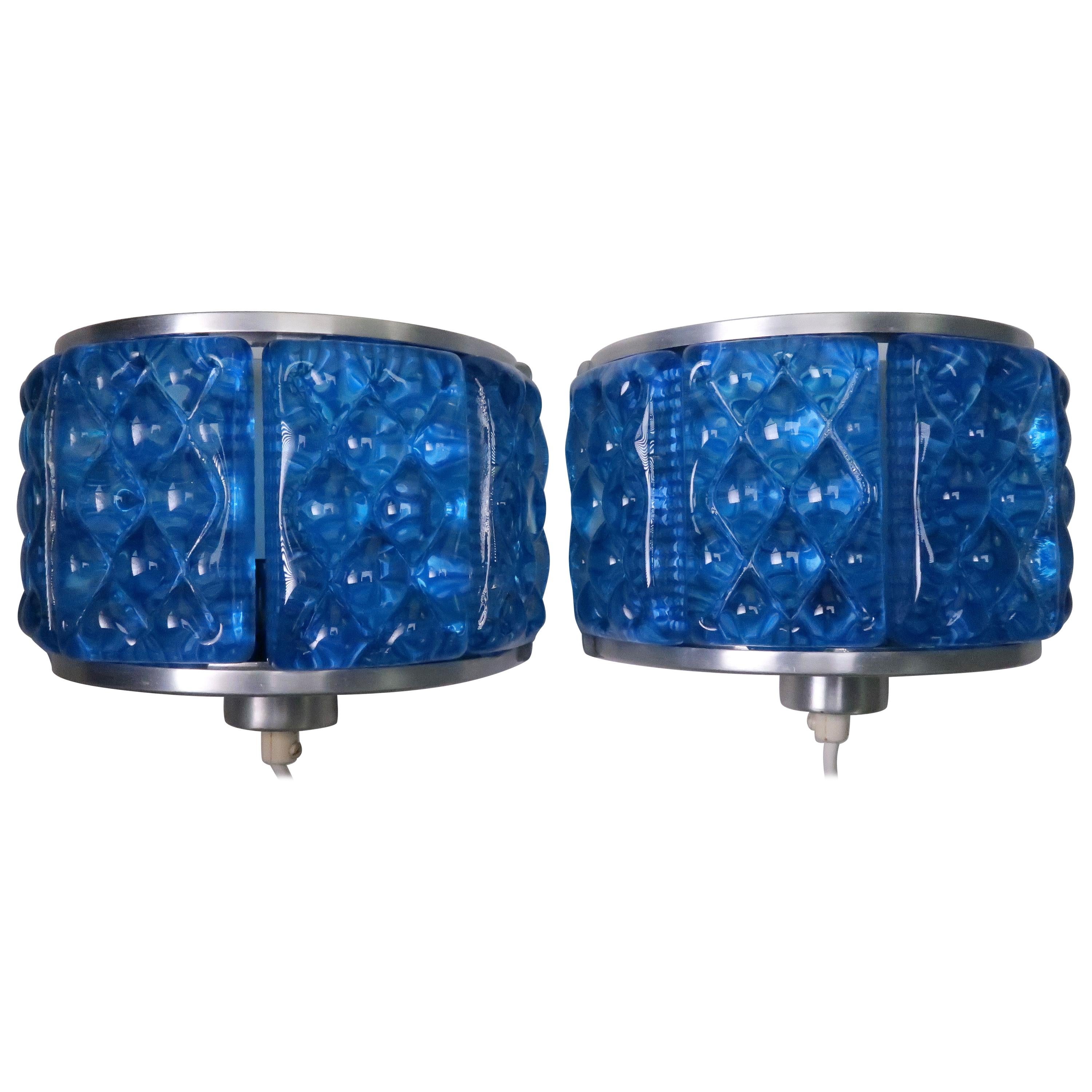 Cobalt Blue 1960s Nordic Art Glass Modernis Wall Sconces by Orrefors and Vitrika