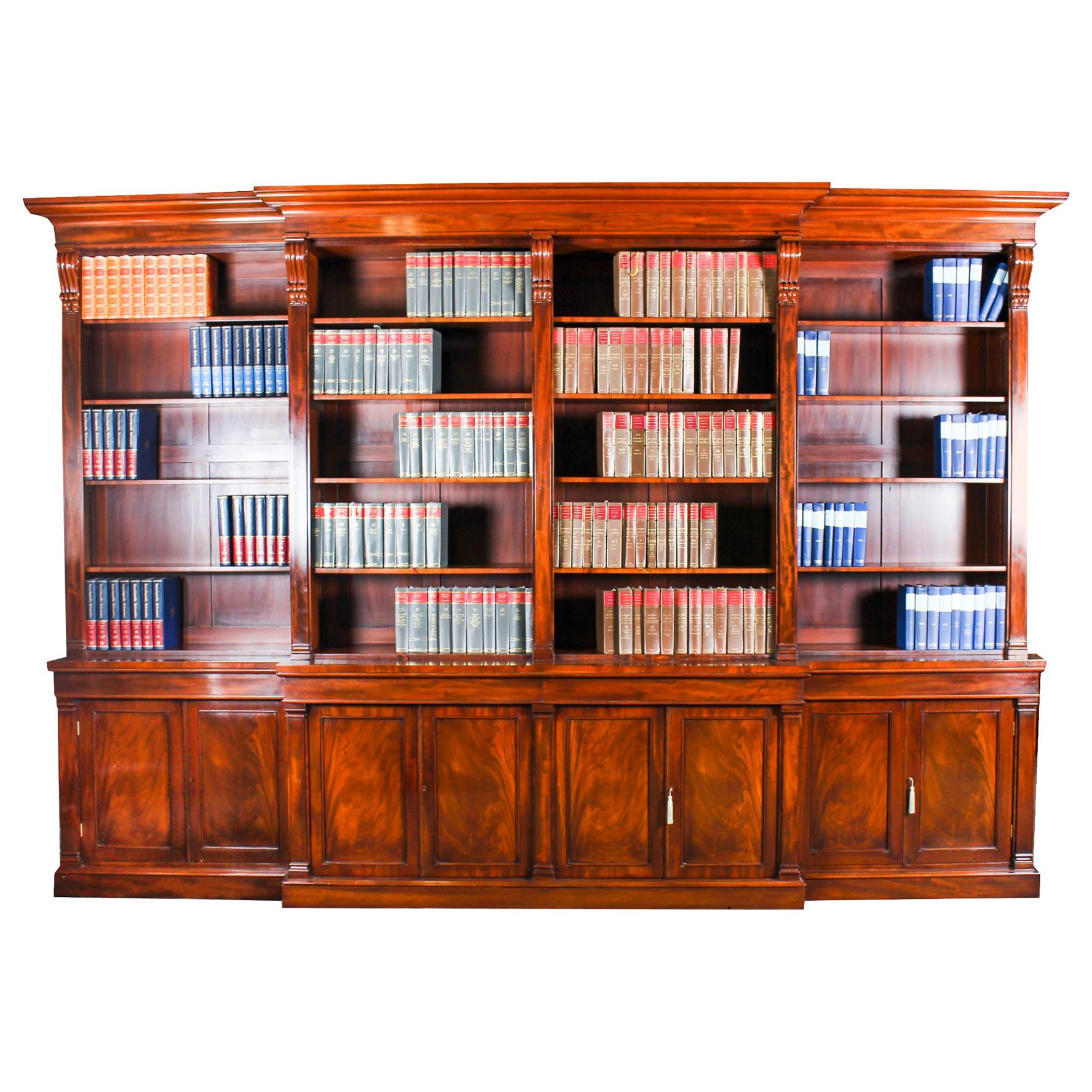 19th Century George IV Regency Flame Mahogany Breakfront Bookcase