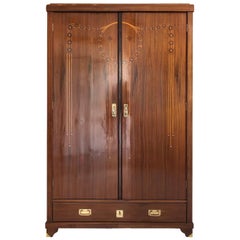 Antique 1920s Art Nouveau Wardrobe with Marquetry Made of Walnut