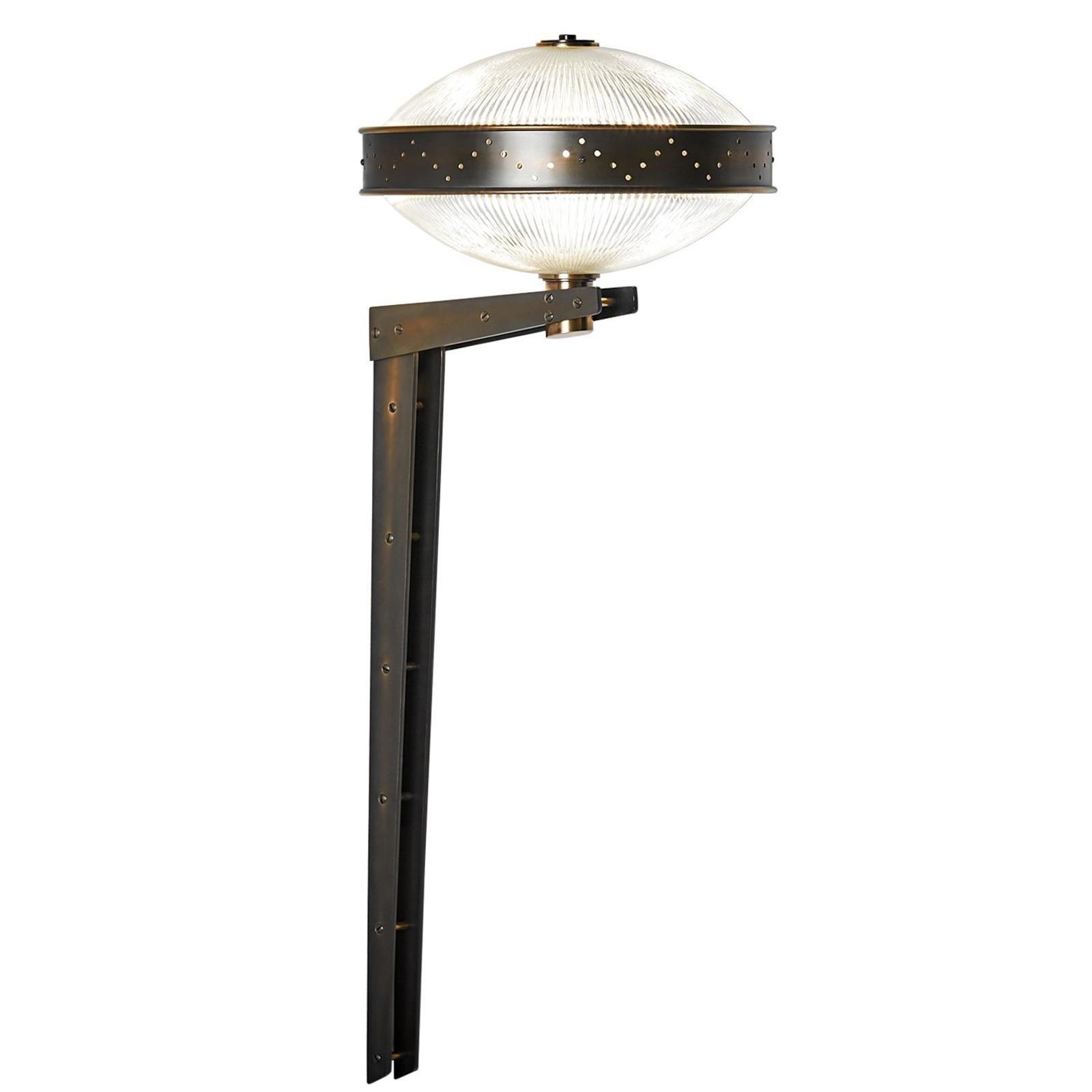 Bramdean Wall Light, Solid Brass Counter Lever with Prismatic Glass For Sale