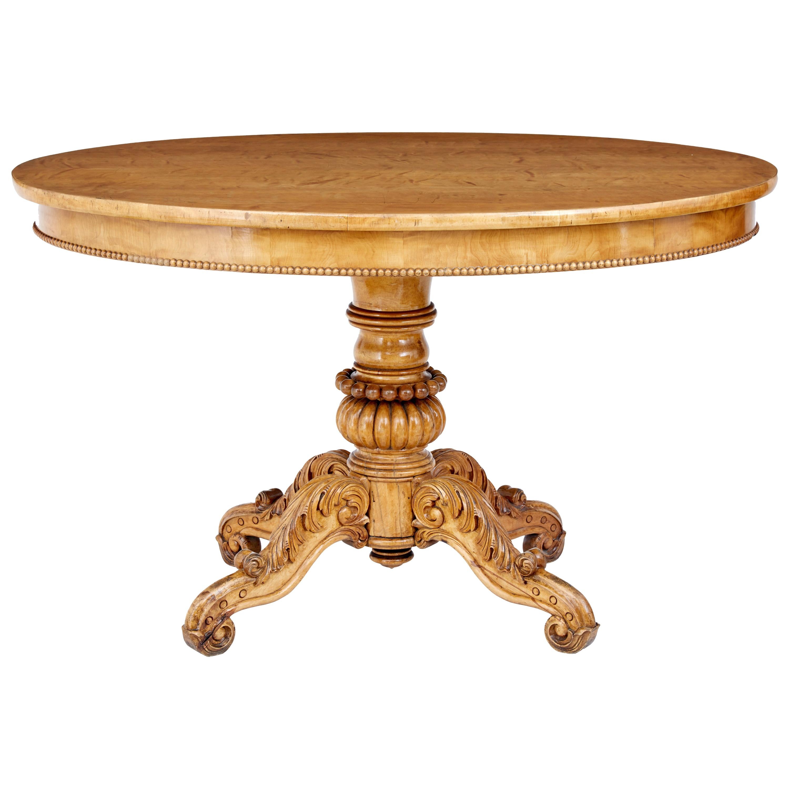 19th Century Swedish Carved Birch Oval Centre Table