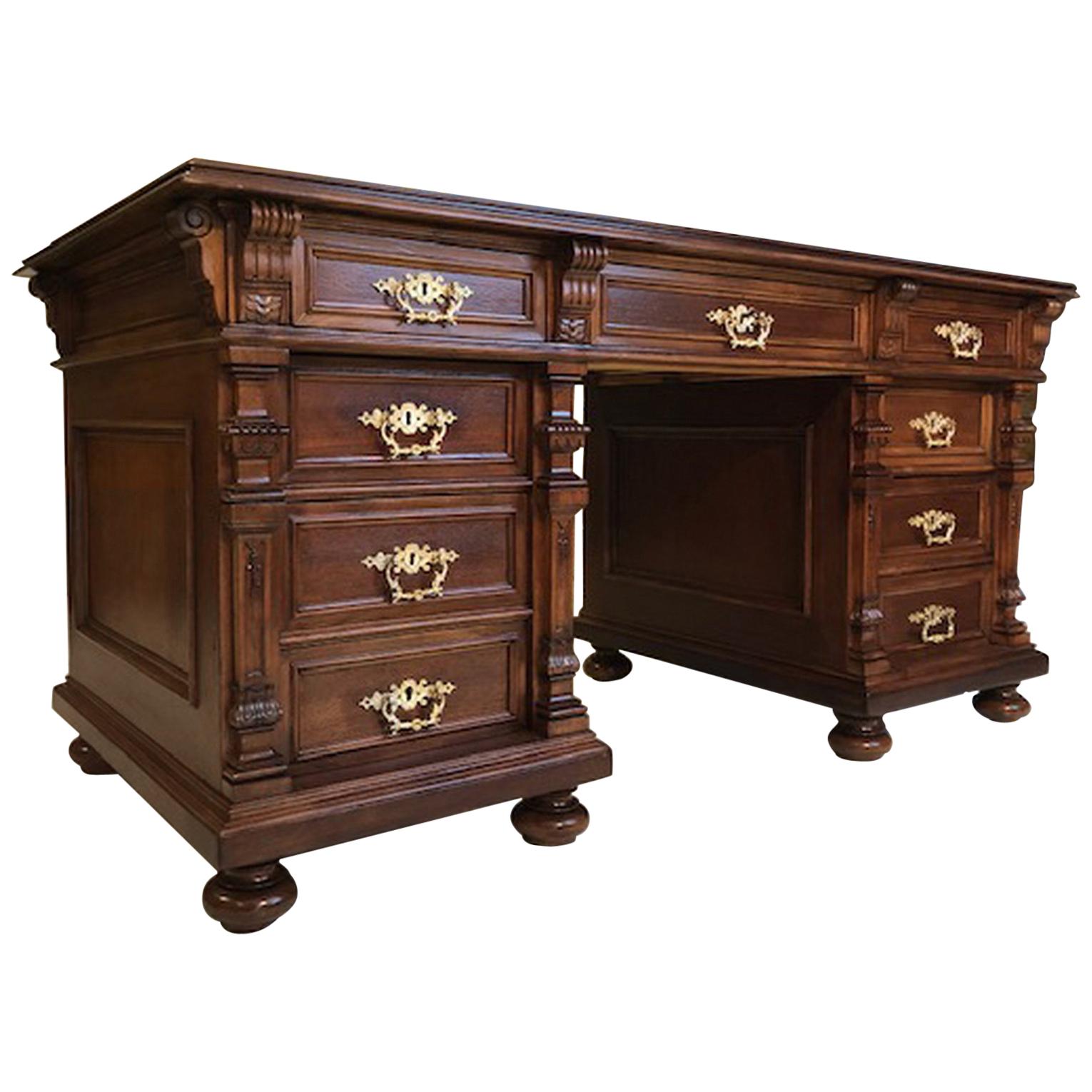Wilhelminian Desk Secretary Writing Furniture Made of Oak Wood