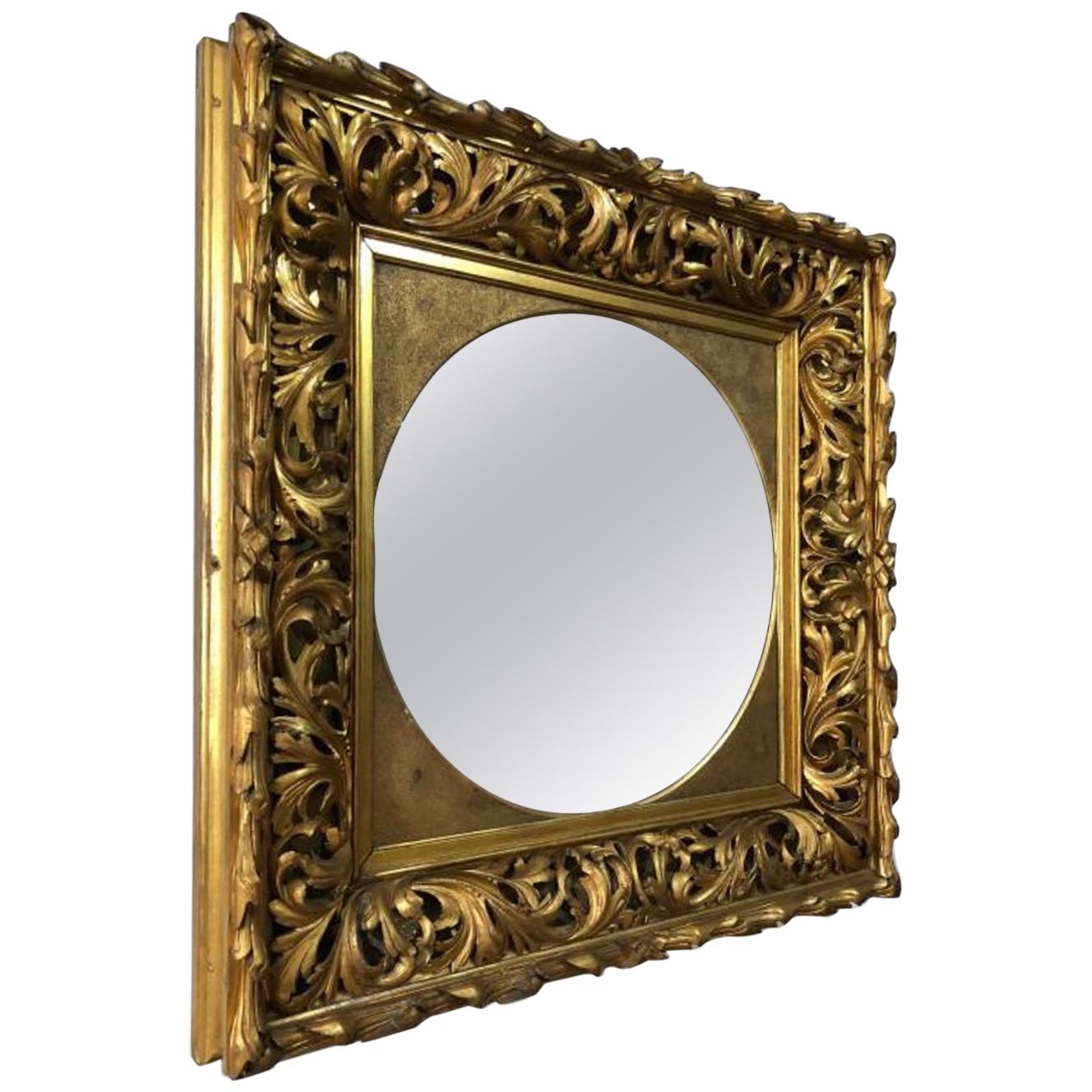 Dreamlike Original Baroque Florentine Mirror with Leaf Carved Frame For Sale