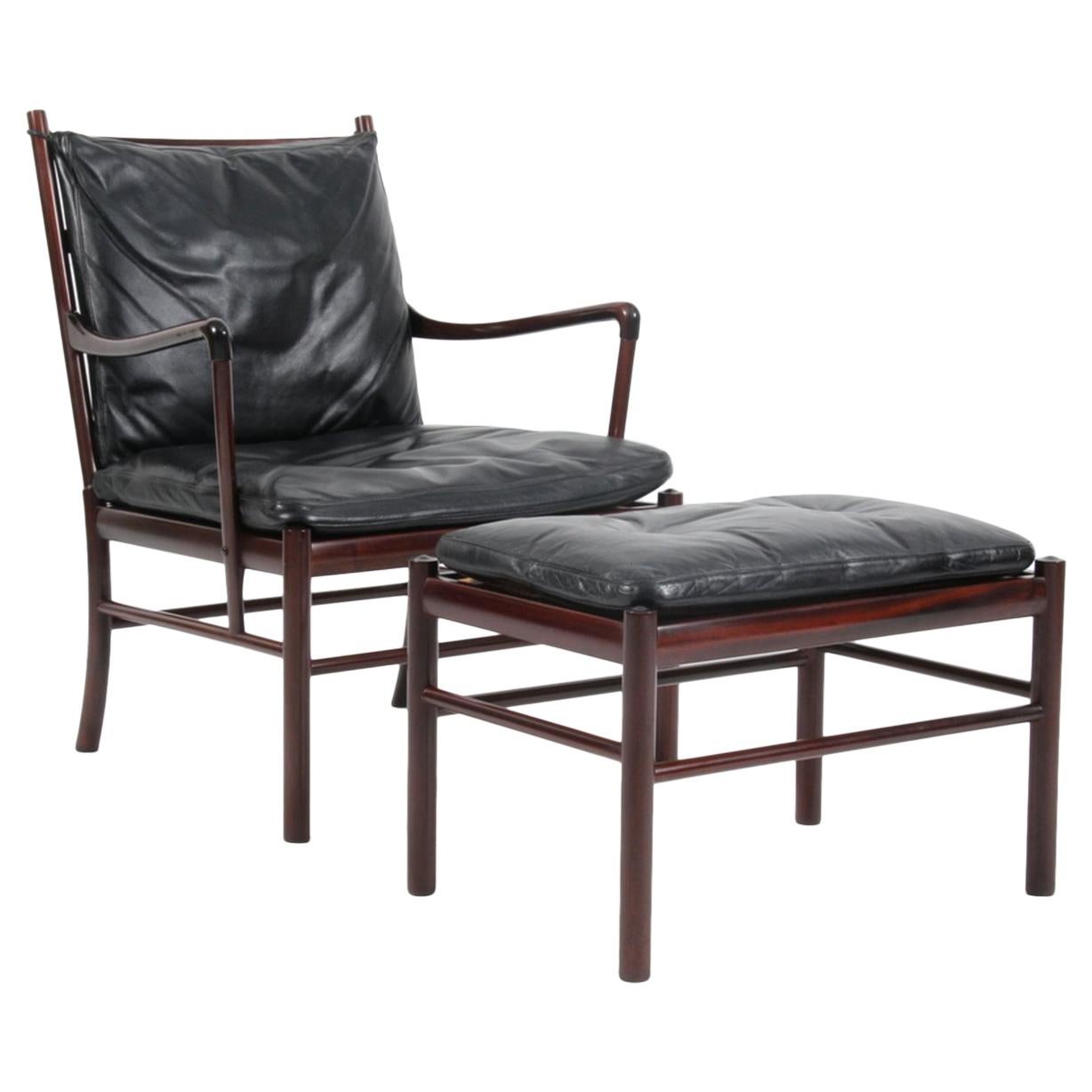 Ole Wanscher Colonial Chair and Ottoman in Mahogany and Original Leather, PJ 149