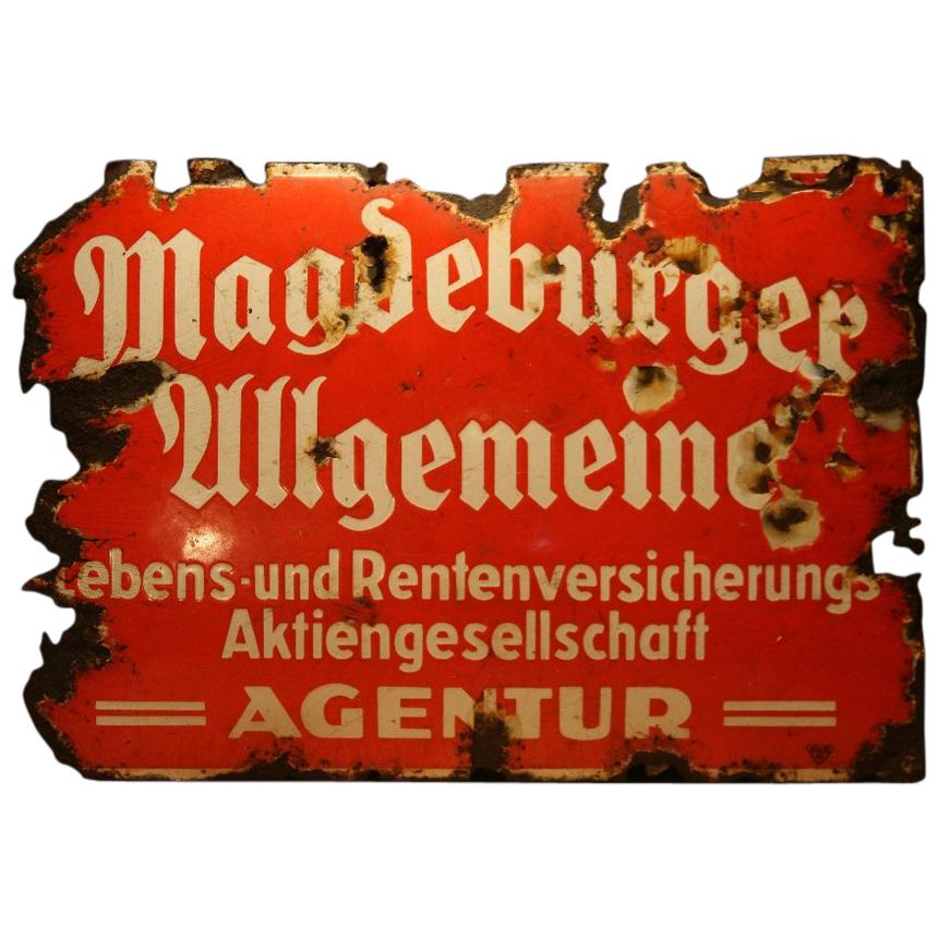 1930s Advertising Signboard "Magdeburg Insurance" For Sale