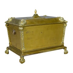 Antique Log Bin, Brass Fireside Storage Box, Victorian Fireplace Accessories