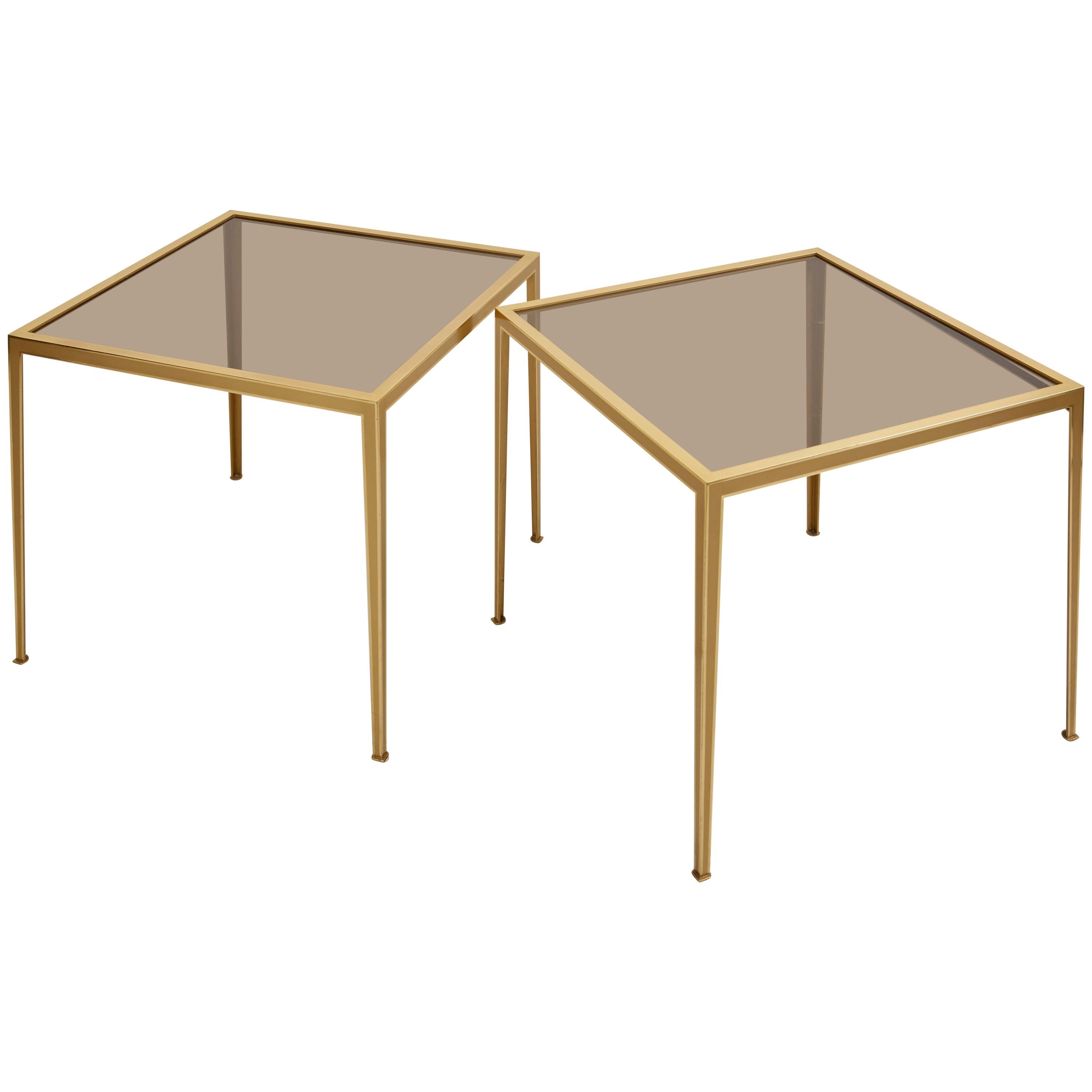 Set of Two Brass and Glass Nesting Tables by Münchner Werkstätten