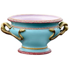 19th Century Minton Majolica Neoclassical Turquoise Blue Jardinière Snakes