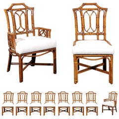 Majestic Restored Set of 10 Pagoda Style High Back Dining Chairs by Ficks Reed