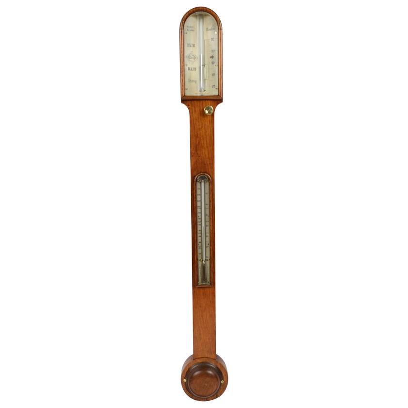 1850s Oak Wodd Stick Barometer by Negretti & Zambra Weather Measuring Instrument For Sale