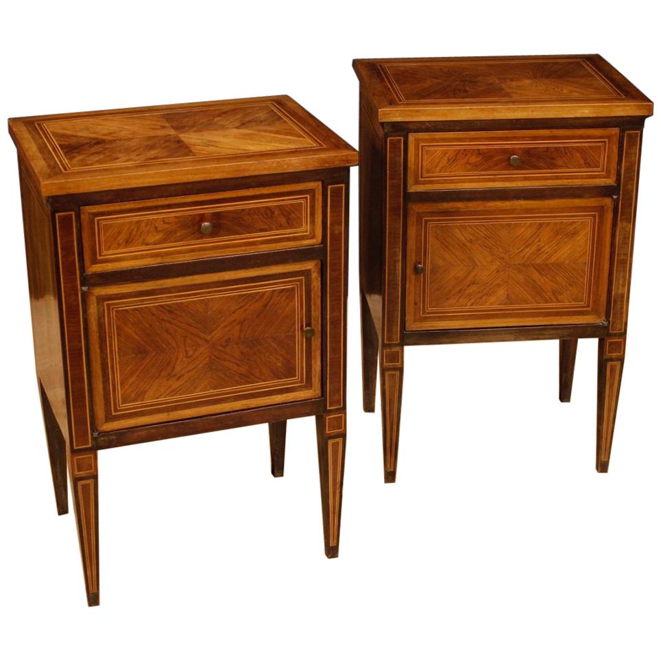 20th Century Inlaid Wood Pair of Italian Louis XVI Style Bedside Tables, 1960