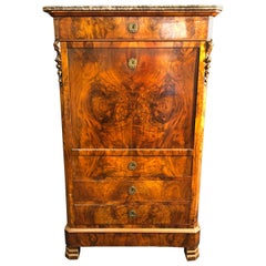 Antique 19th Century France Louis Philippe Walnut Secretaire Marble Top, 1840s