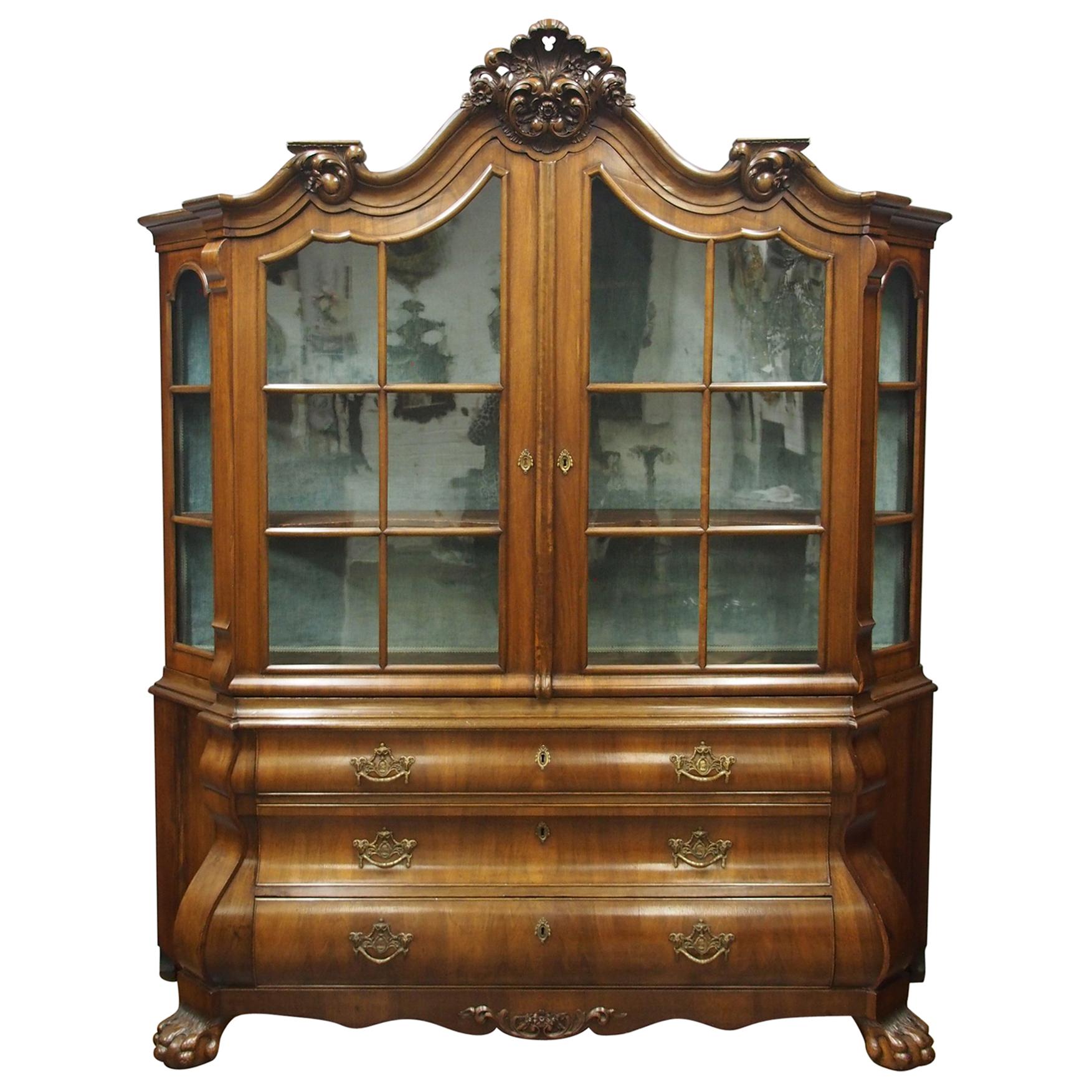 Dutch Victorian Walnut Display Cabinet For Sale