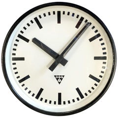 Black Industrial Clock From Pragotron, 1960s