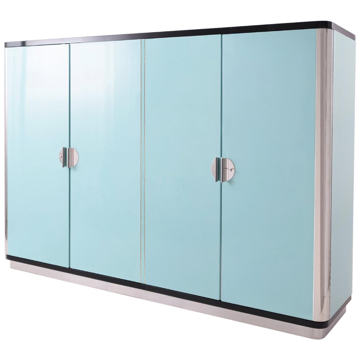 Customized Modernist Four-Door Wardrobe, High-Gloss Lacquer, Handcrafted Wood For Sale