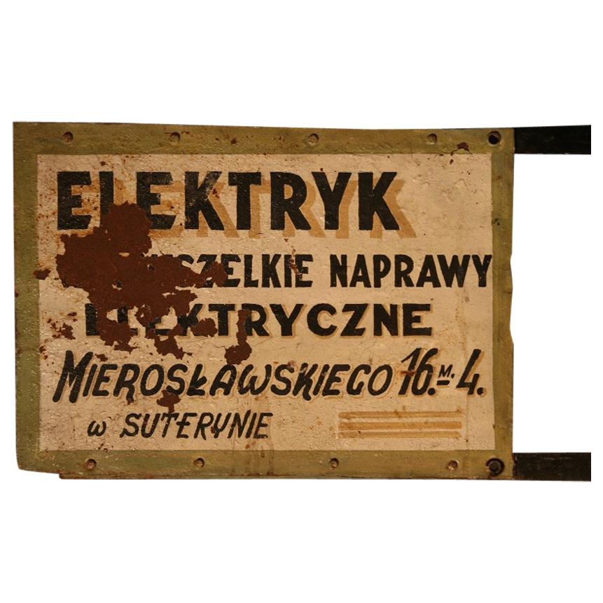 1950s Advertising Signboard "ELEKTRYK" For Sale