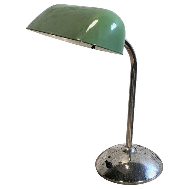 Vintage Green Enamel Bank Lamp, 1930s For Sale at 1stdibs