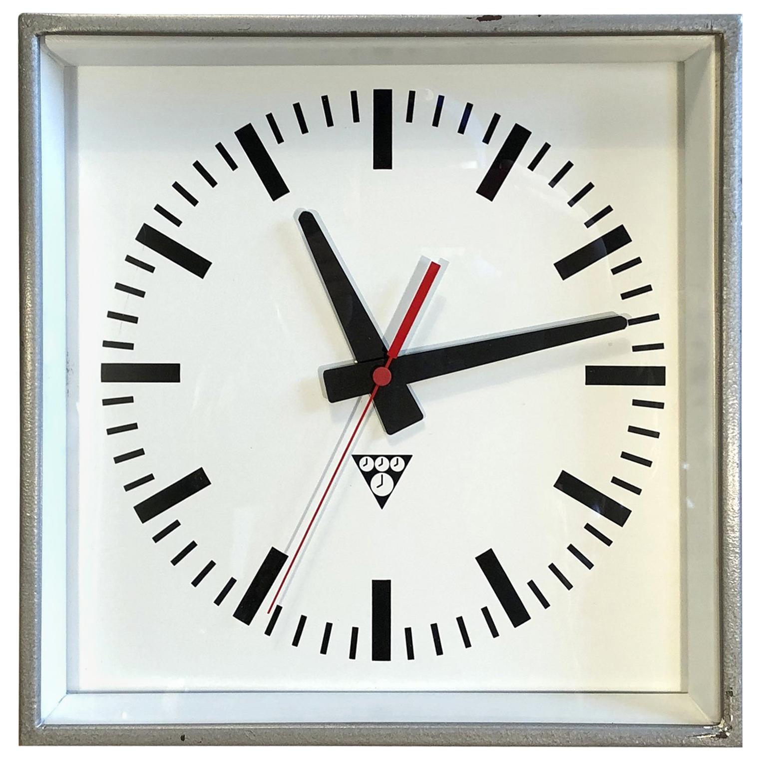 Industrial Square Wall Clock from Pragotron, 1970s