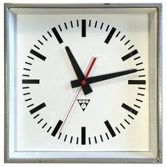 Vintage Industrial Square Wall Clock from Pragotron, 1970s