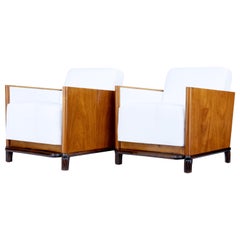 Pair of Art Deco Walnut Club Armchairs