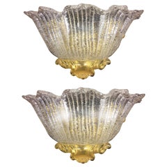 Pair of Sconces Gold Inclusions Barovier & Toso Style, Murano, 1980