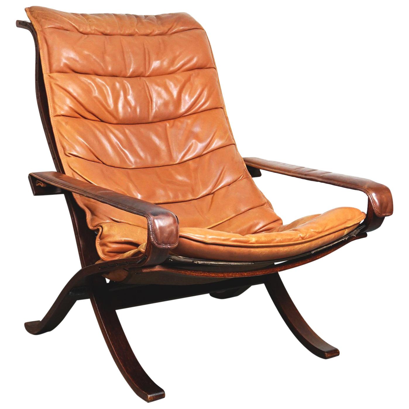 Siesta Lounge Chair with Cognac Brown Leather by Ingmar Relling for Westnofa
