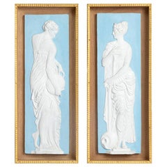 Pair of Antique Style Bas-Reliefs Terracotta Wedgwood Style Painted, 1900