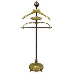 Vtg Brass Empire Cannonball Finial Adjustable Clothing Valet Suit Hanger Stand