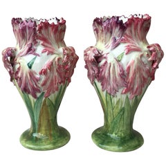 Pair of Majolica Tulip Vases Delphin Massier, circa 1880